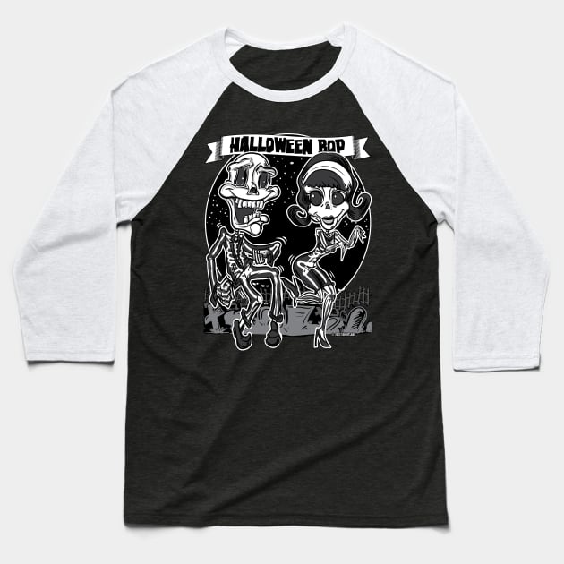 Skeletons dancing in the cemetery at the Halloween Bop Baseball T-Shirt by eShirtLabs